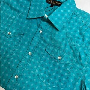 Platini  Short Sleeve- Pearl  Snap Button Up Cowboy Western Shirt Large
